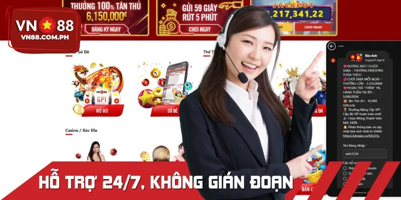 Đội ngũ hỗ trợ luôn đảm bảo tận tâm phục vụ 24/7